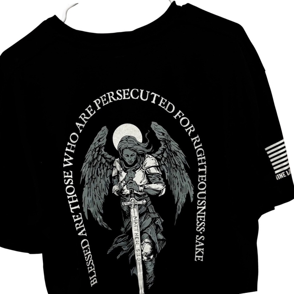 Nine Line Apparel Mens Matthew 5:10 Angel Sword Graphic T-Shirt Black XL